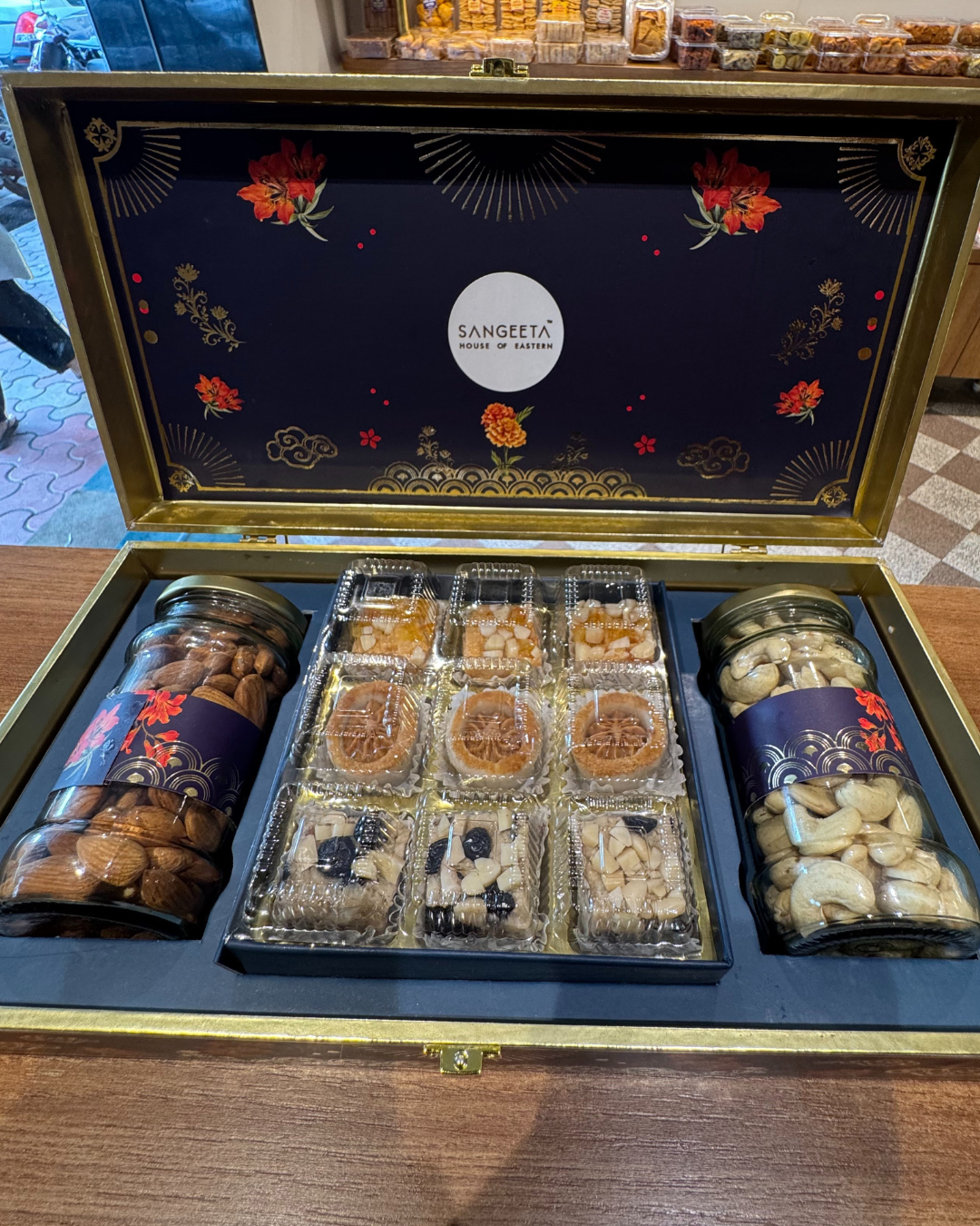 Blue Trunk Box with 9cs Sweets + Dryfruits